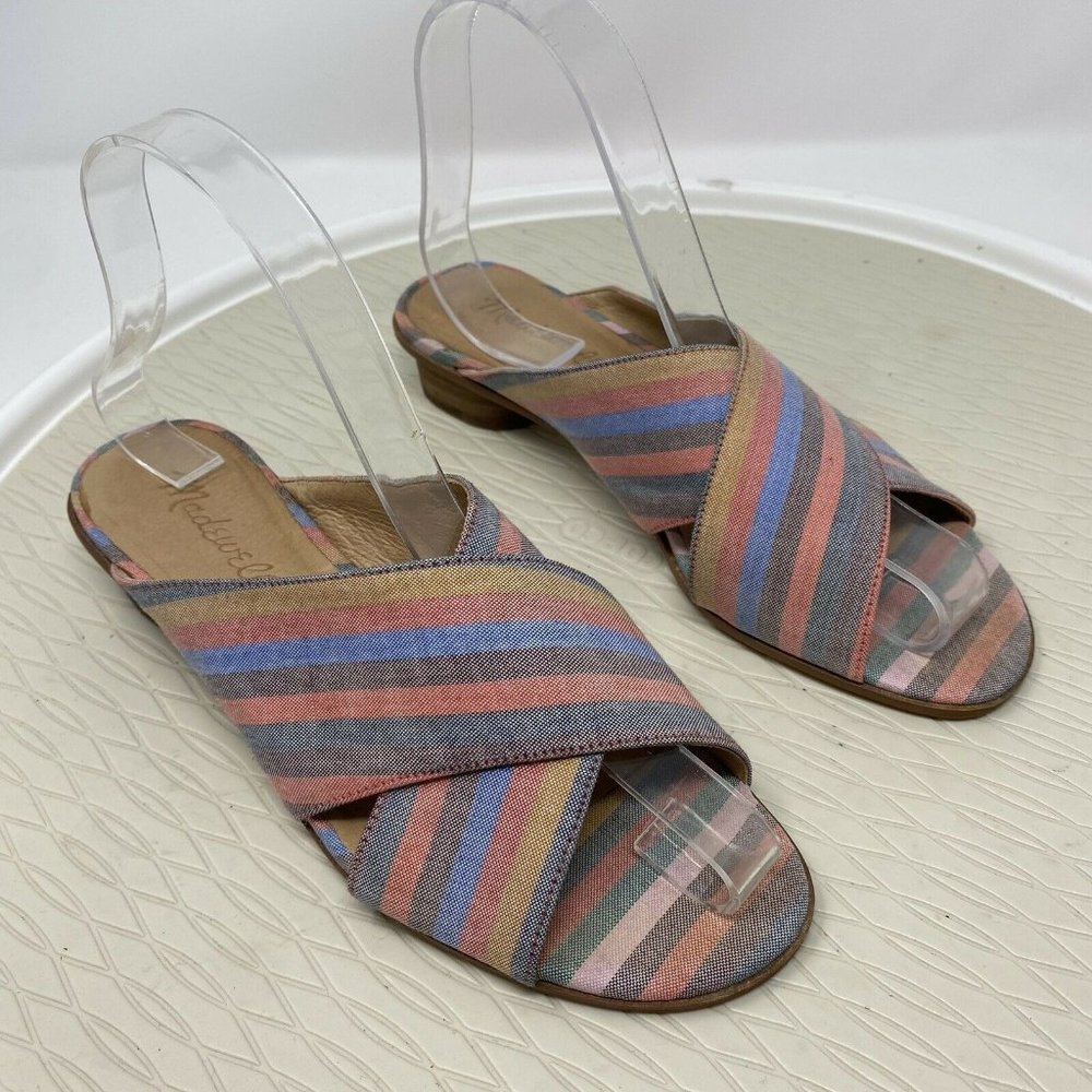 Madewell Ruthie Cris Cross Mule 6.5 Slide Sandals Shoes Stripe Rainbow Colorful